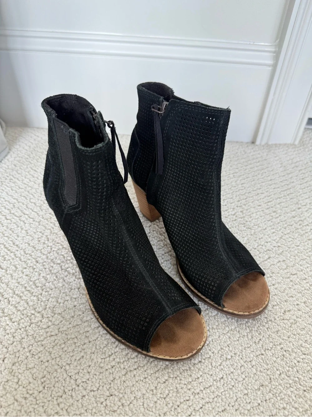 Toms Black Perforated Open-Toe Ankle Booties